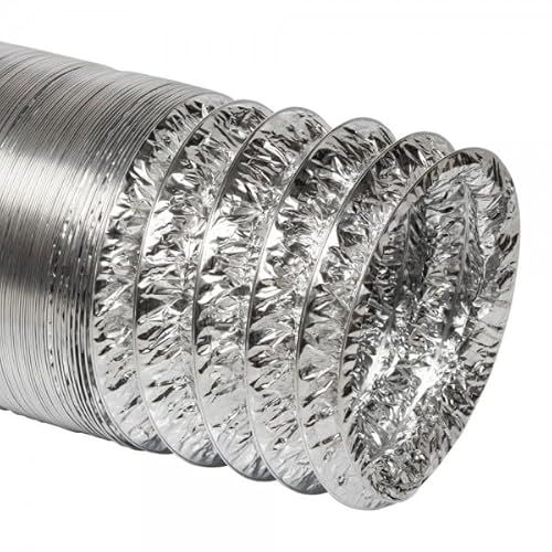 Bilake Tubo Flexible de Aluminio sin aislar 10m para ventilación, climatización, Extractor Cocina, Salida de Humos Campana extractora.