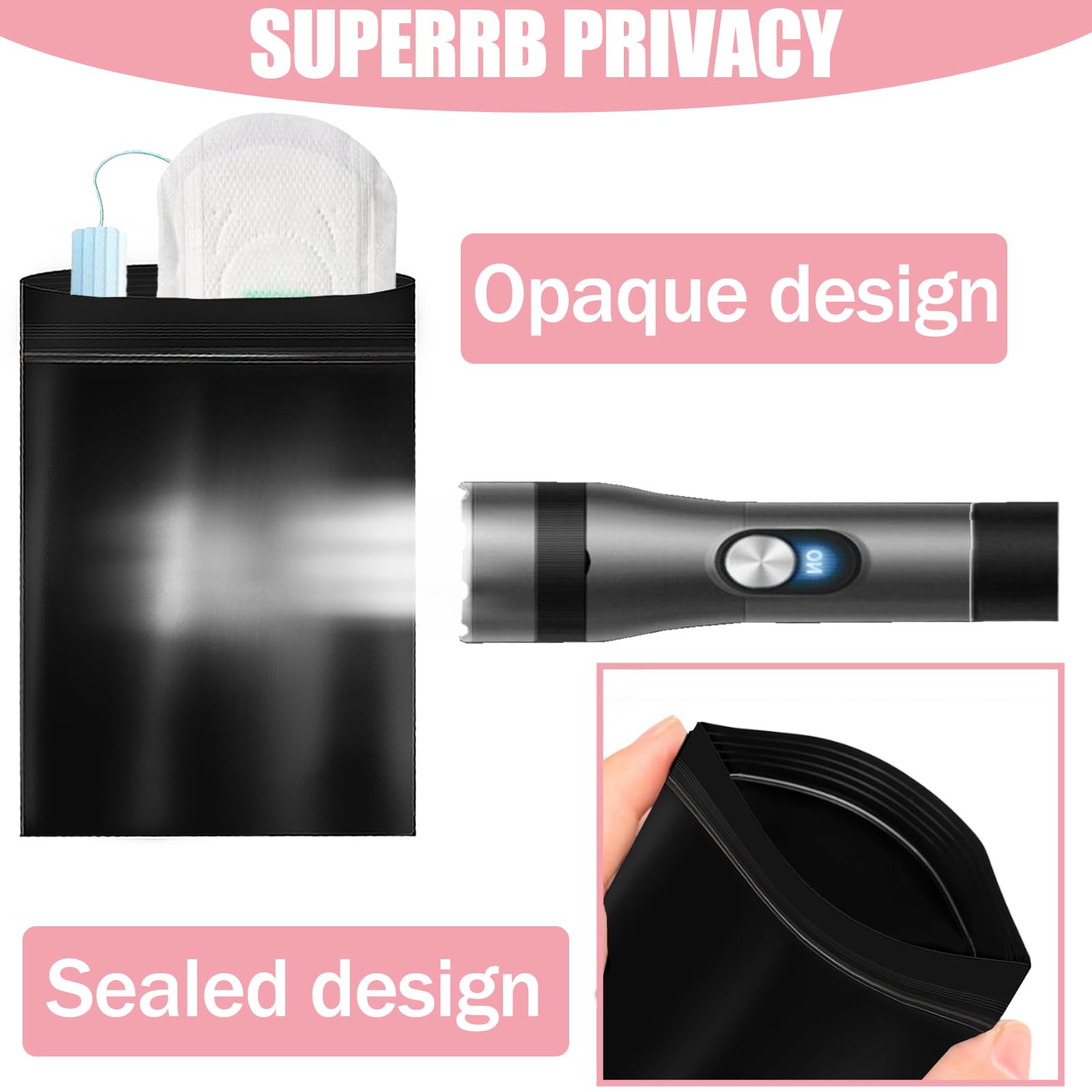 Sanitary Napkin Disposal Bags 110pcs, Big Size(7.1x4.7in) Women Tampon Disposal Bags Sealed Opaque Feminine Hygiene Disposal Bags for Privacy, Black