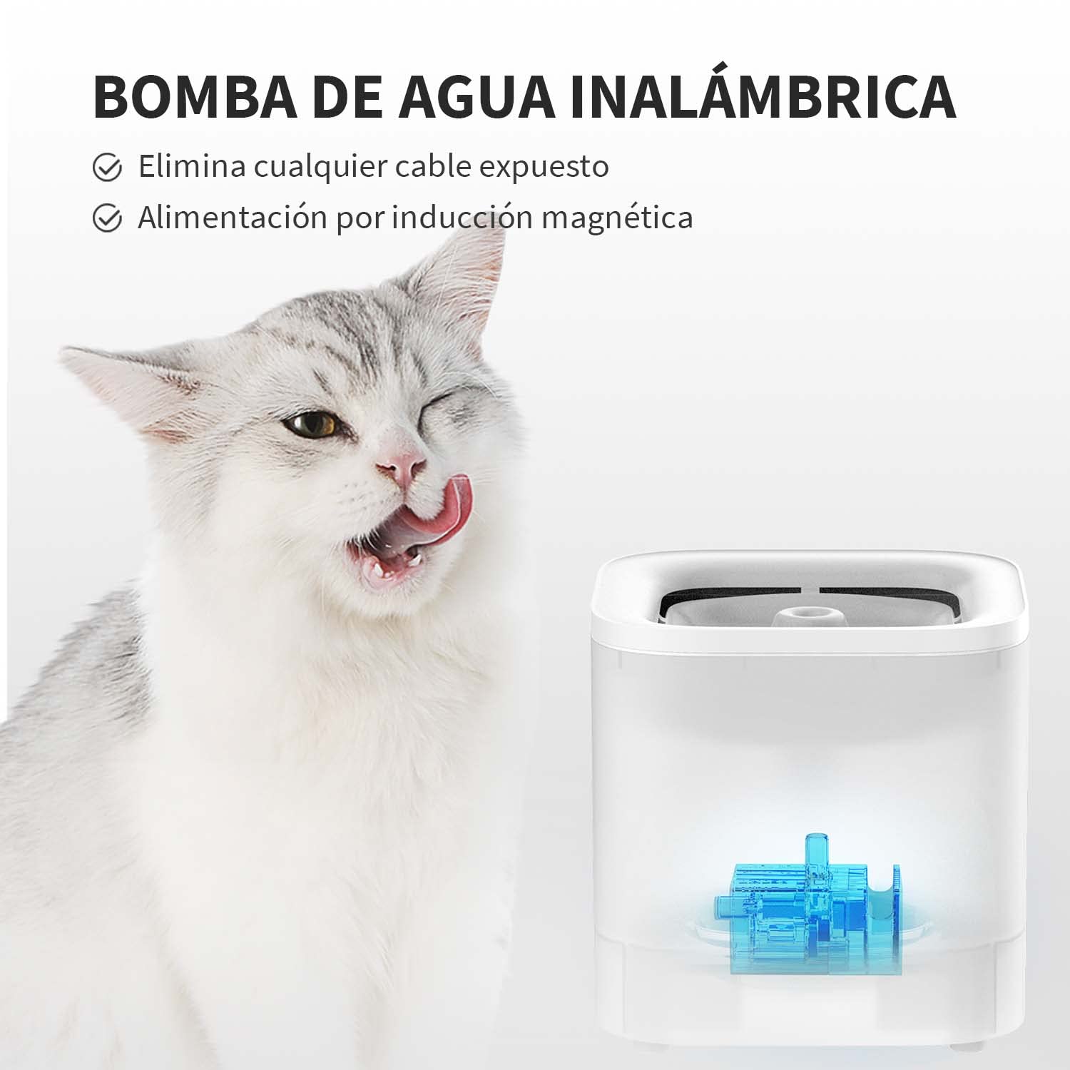 PETKIT EVERSWEET Fuente Automática para Gatos 1,85L, Bomba de Agua Inalámbrica, Bebedero Gatos Ultra Silenciosa, 35dB, Luz LED Inteligente, Unidad de Filtrado 3.0, Fuente Agua para Gato