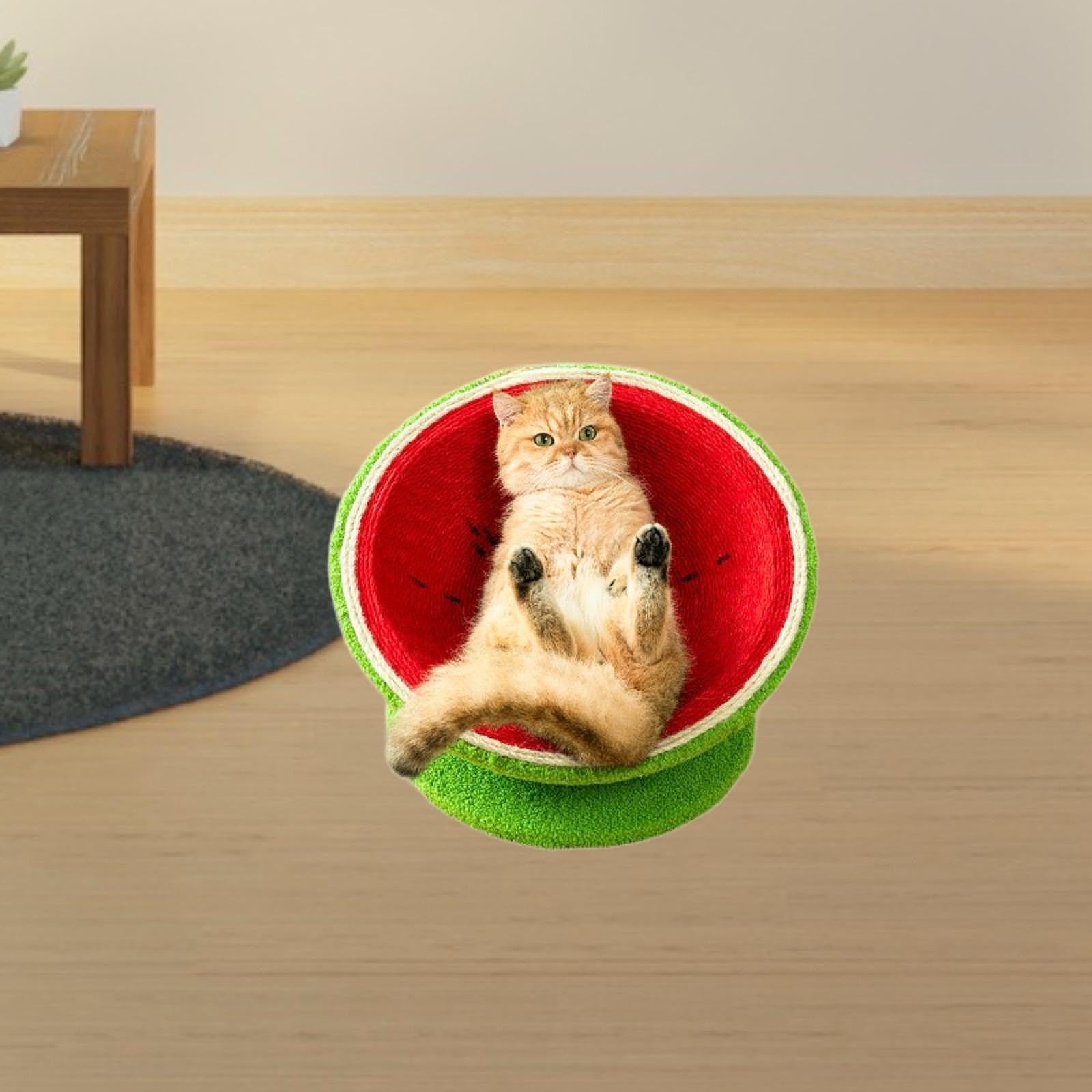 Cat Scratcher Bed Watermelon Cat Nest Furniture Protector Kitten Sleeping Nest Lounge Bed Cats Grinding Claws Indoor Outdoor, L with Base