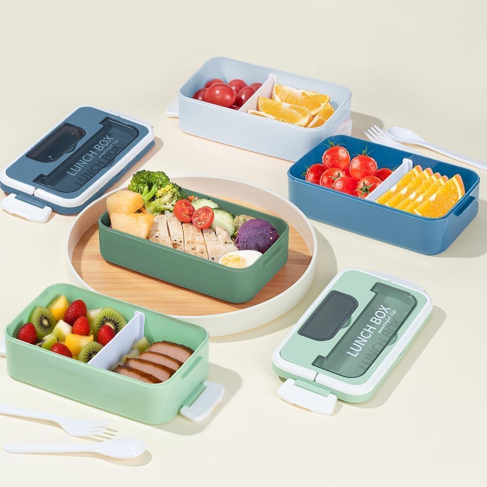 Porta Pranzo Kit, 1600 ml 2 Strati Lunch Box Ermetica con Borsa Termica e Posate, Portapranzo per Microonde e Lavastoviglie,Schiscetta Pranzo, Bento Box per Adulti Lavoro Picnic Ufficio (Blu)