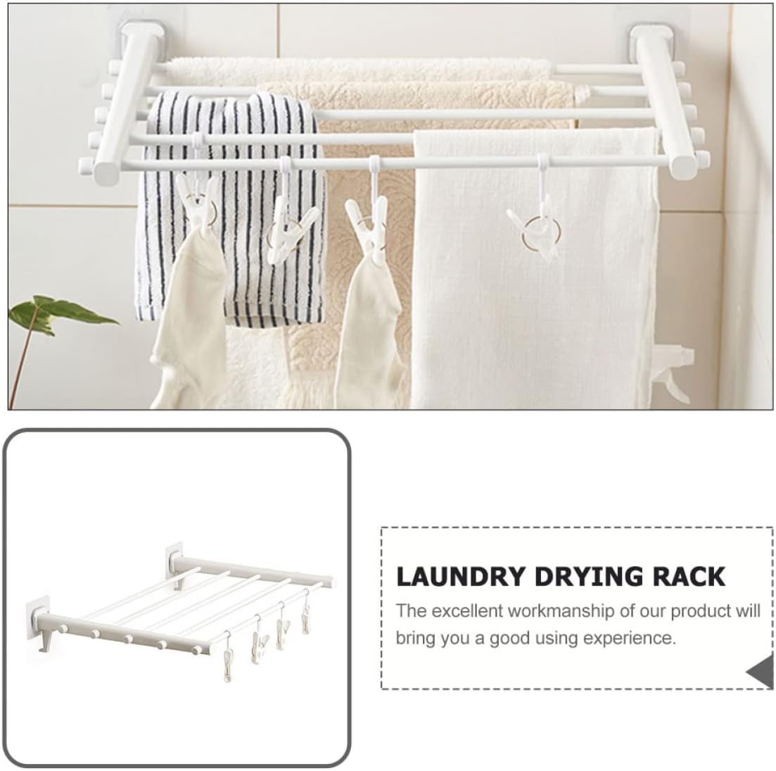MAGICLULU Wall Mounted Clothes Drying Rack Space Saving Laundry Drying for Indoor Outdoor Use High Grade Easy to Clean with Clips