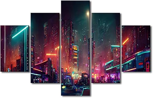 Miniatura 29 de Lienzo decorativo moderno para pared, pintura artística Cyberpunk, impresión de 5 paneles, decoración de lienzo para sala de estar para dormitorio
