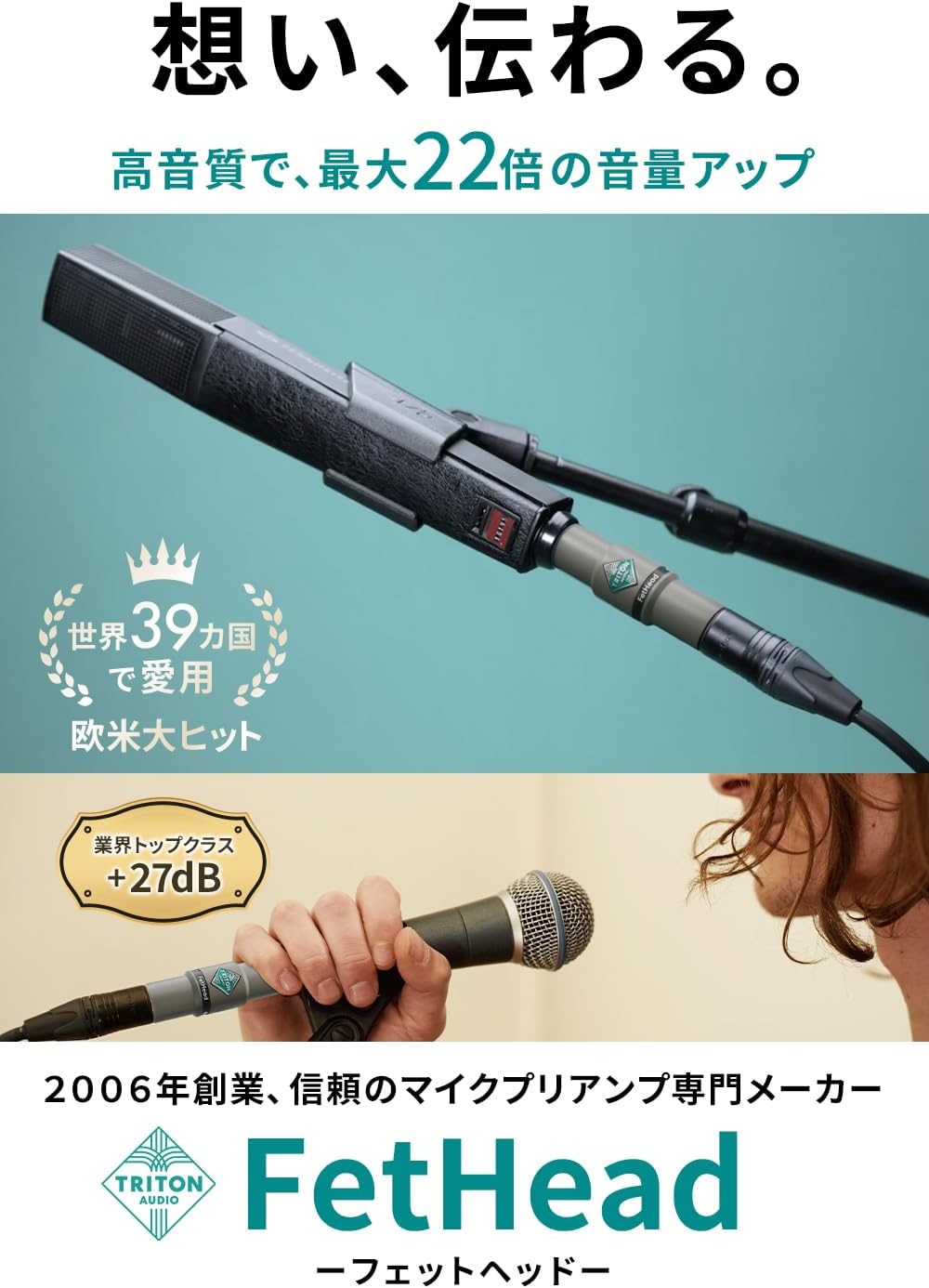 Triton Audio FetHead (トリトンオーディオ フェットヘッド) マイク アンプ プリアンプ マイクプリアンプ ダイナミックマイク ノイズ 抑制 説明書付 正規品