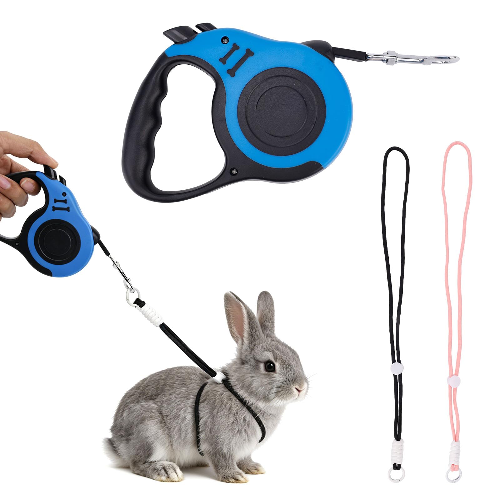 3pcs Escape Proof Small Pet Harness and Leash Set, 10ft/3m Retractable with 2 Adjustable Rope Vest Harnesses for Kittens Ferrets Rabbits Bunny Guinea Pigs & Small Pets