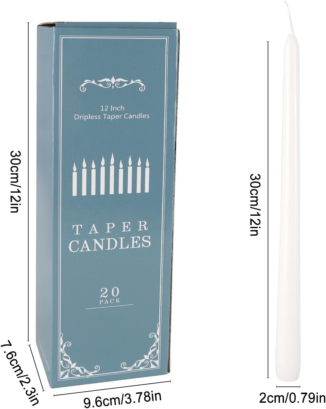 20 Pack White Taper Candles 12 Inch Tall 3/4 Inch Thick Burn 10 Hours - Image 4