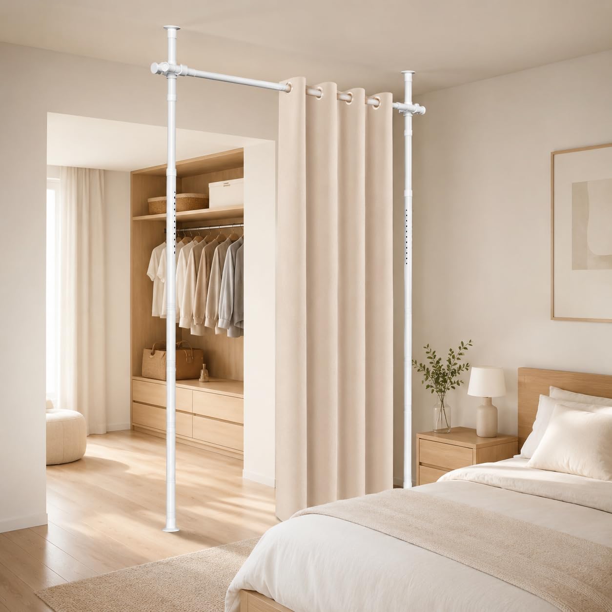 Tringle à rideau sans perçage télescopique blanche H122-320cm L70-177cm