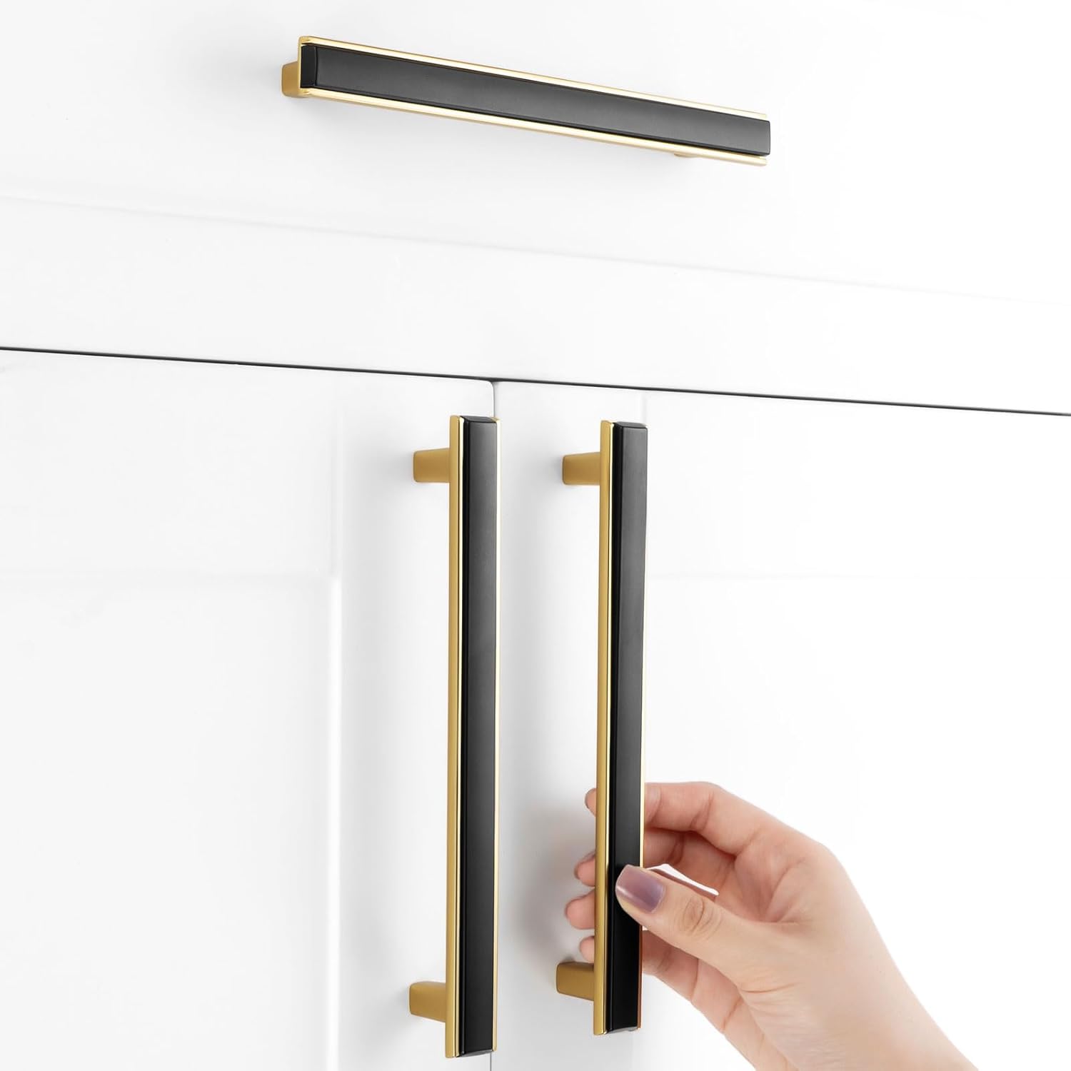 Black and Gold Cabinet Pulls Matte Black and Gold Kitchen Cabinet Handles, 5 Pack 6-1/4 Inch, 2281 Two Tone Hardware for Cabinets Drawers Bedroom Dresser Cupboard Bathroom Vanity