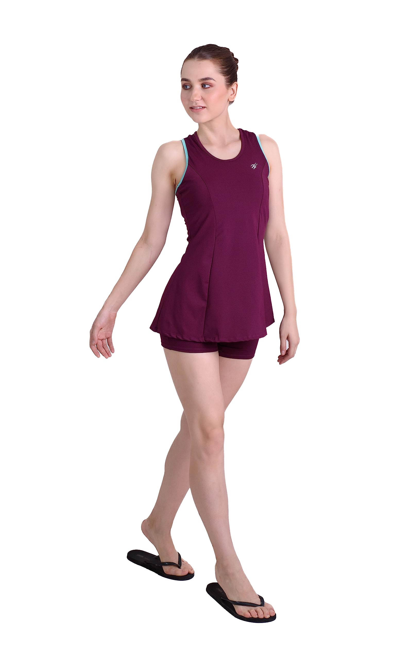 Women's Racerback Padded Swimsuit Frock Style top and Boyshorts |Swimming Suit for Women