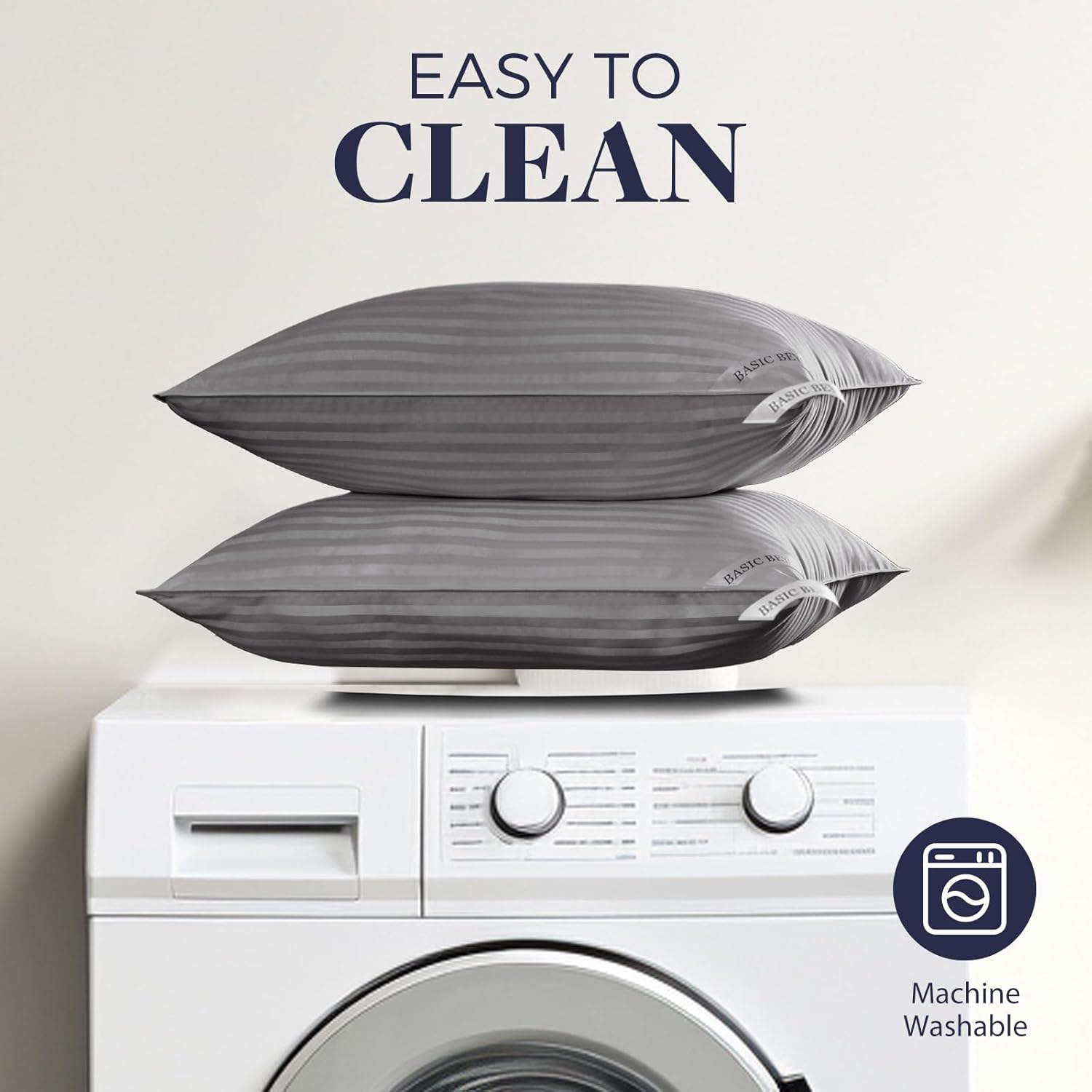 Basic Beyond King Size Pillows for Sleeping - Soft Down Alternative Pillows Luxury Hotel Collection Bed Pillows Set of 2, Grey, 20x36 Inches - Image 4