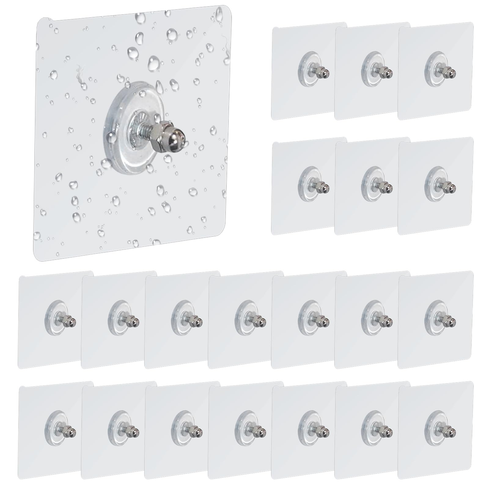 Wisfunlly Adhesive Hooks Heavy Duty, 20 PCS Wall Hooks for Hanging, 2 in 1 Screw Free Sticker for Wall Mount Shelf, Waterproof Wall Hangers Without Nails for Kitchen Bathroom Home Office (16mm)