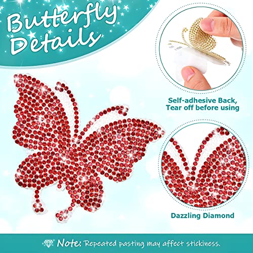 Belomi Bling Crystal Butterfly Car Sticker, 6 Pcs Rhinestone Decoration Self-Adhesive Sticker Decal For Car Bumper Window Laptops Luggage, Glitter Decal Car Interior Accessories For Women (Red) #TOP2