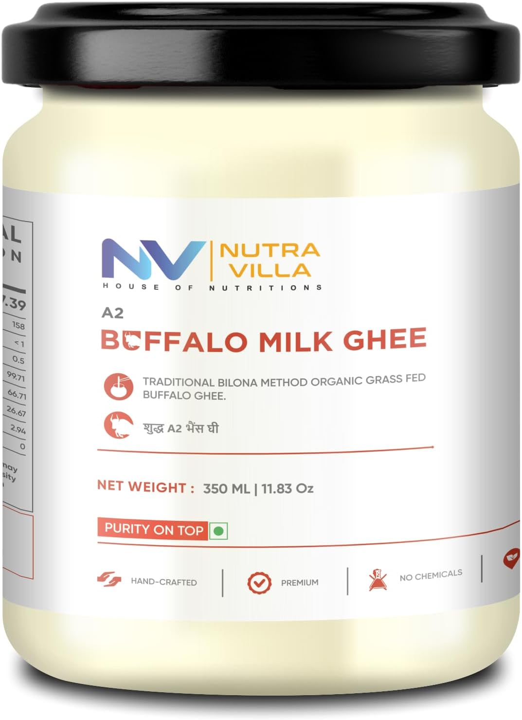 Nutravilla A2 Buffalo Ghee Organic Grassfed Homemade Desi Buffalo Ghee | Jar Of 350 Ml Clarified Butter | Handcrafted By Farmers With Bilona Method