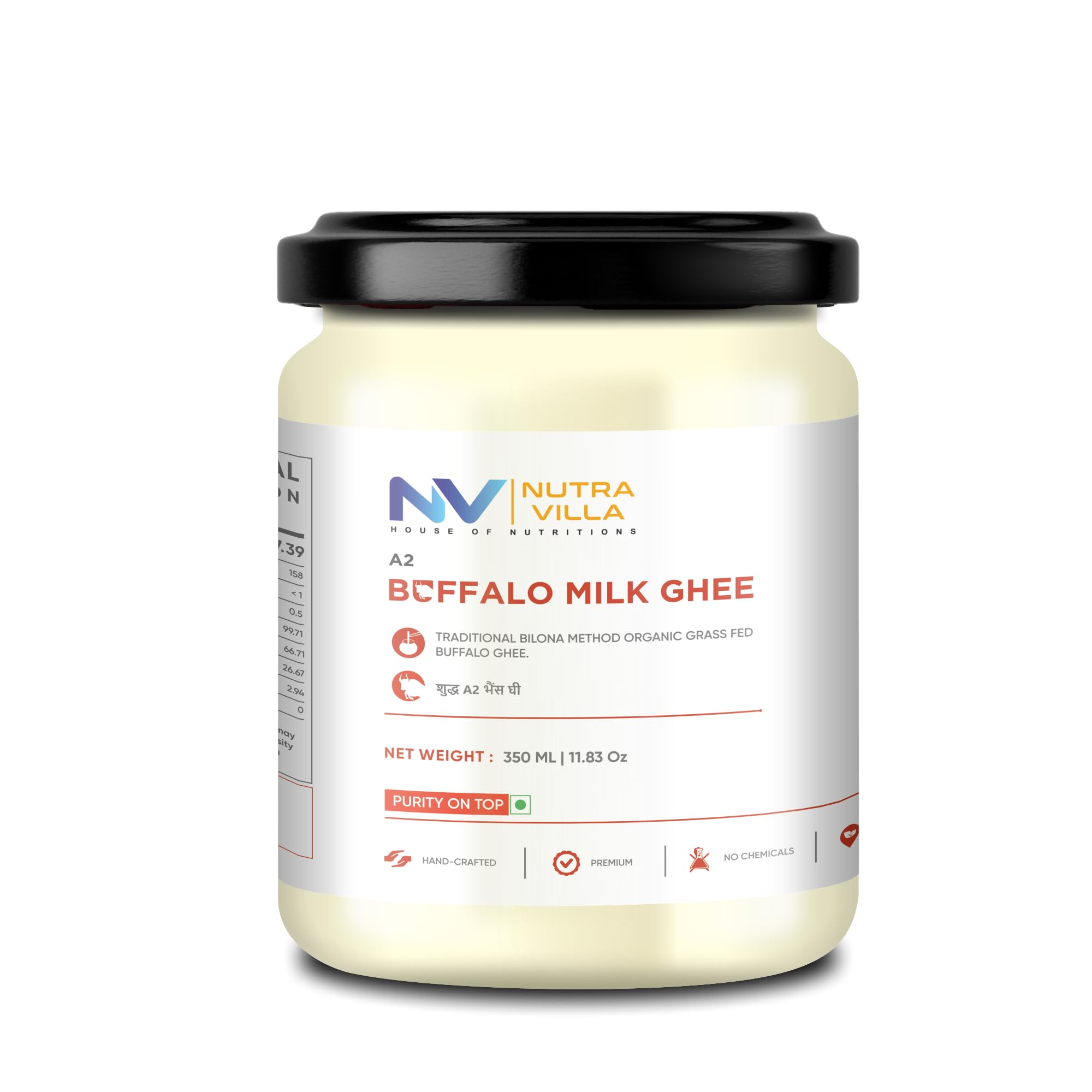 Nutravilla A2 Buffalo Ghee Organic Grassfed Homemade Desi Buffalo Ghee | Jar Of 350 Ml Clarified Butter | Handcrafted By Farmers With Bilona Method