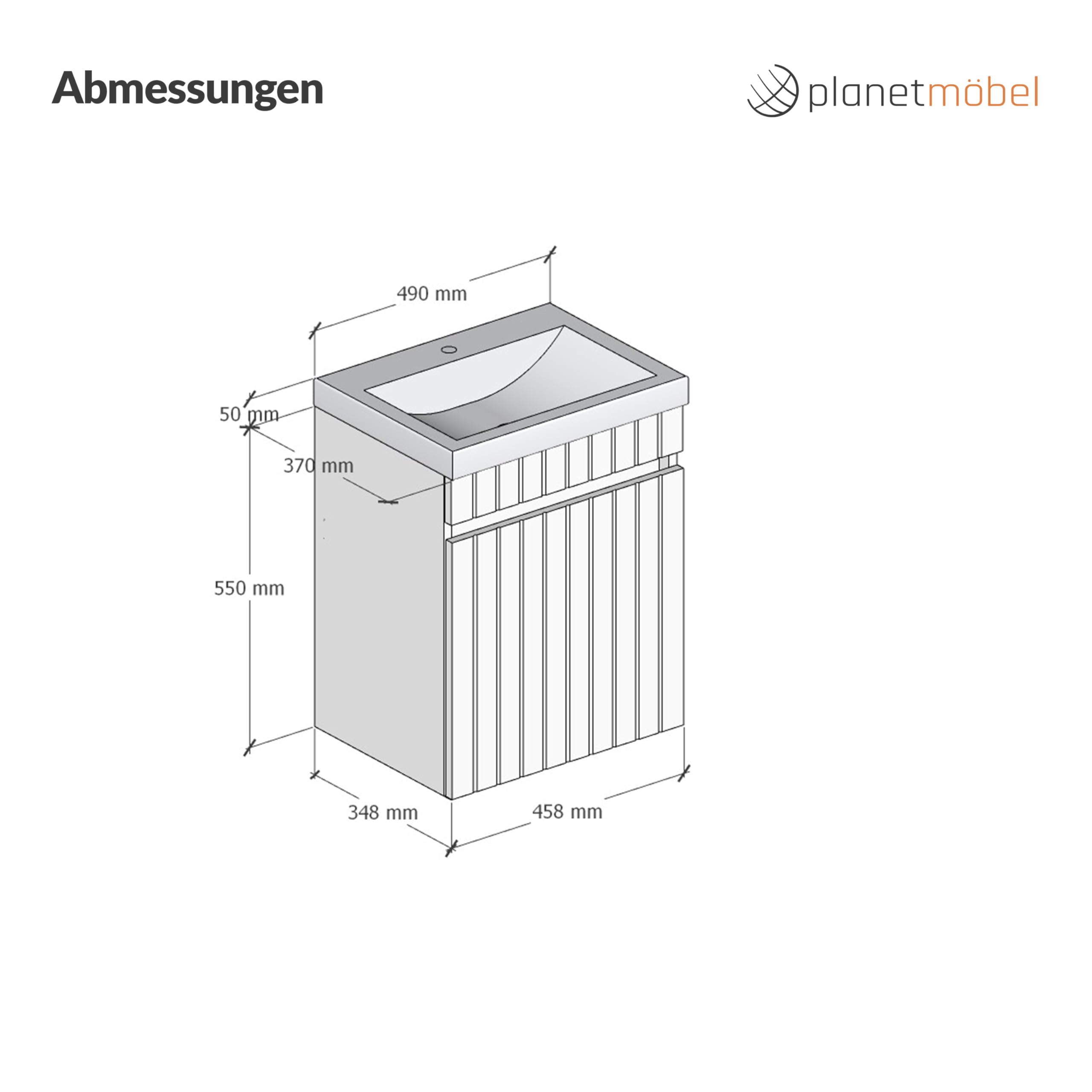 Planetmöbel Cosmia Badmöbel Set Waschbecken mit Unterschrank 50 x 60 x 35 cm Weiß, Keramik Waschtisch mit Tür