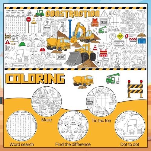 Image of Construction Giant Coloring Poster for Kids Large Coloring Tablecloth Big Paper Sheets Page Dump Truck Table Cloth DIY Activity Game Art Crafts Mat Wall Home Classroom Party Decoration Supplies