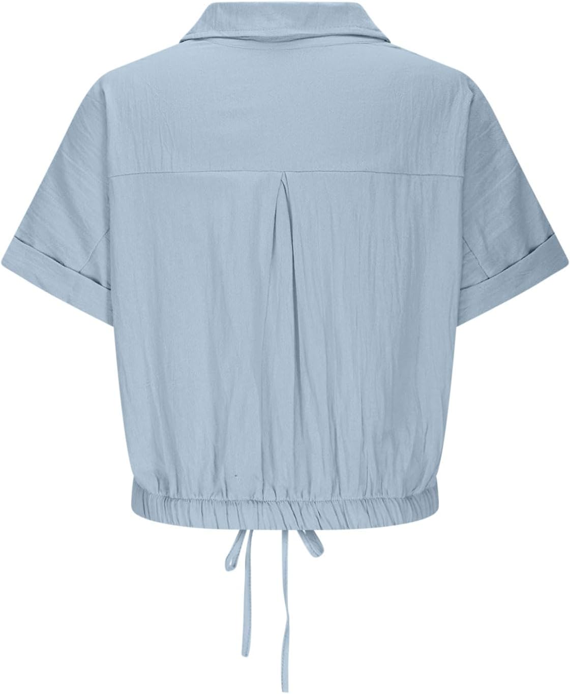 Womens Cropped Button Down Shirt Drawstring Waist Blouse Short Sleeve Casual Loose Fit Tops Summer Crop Shirts