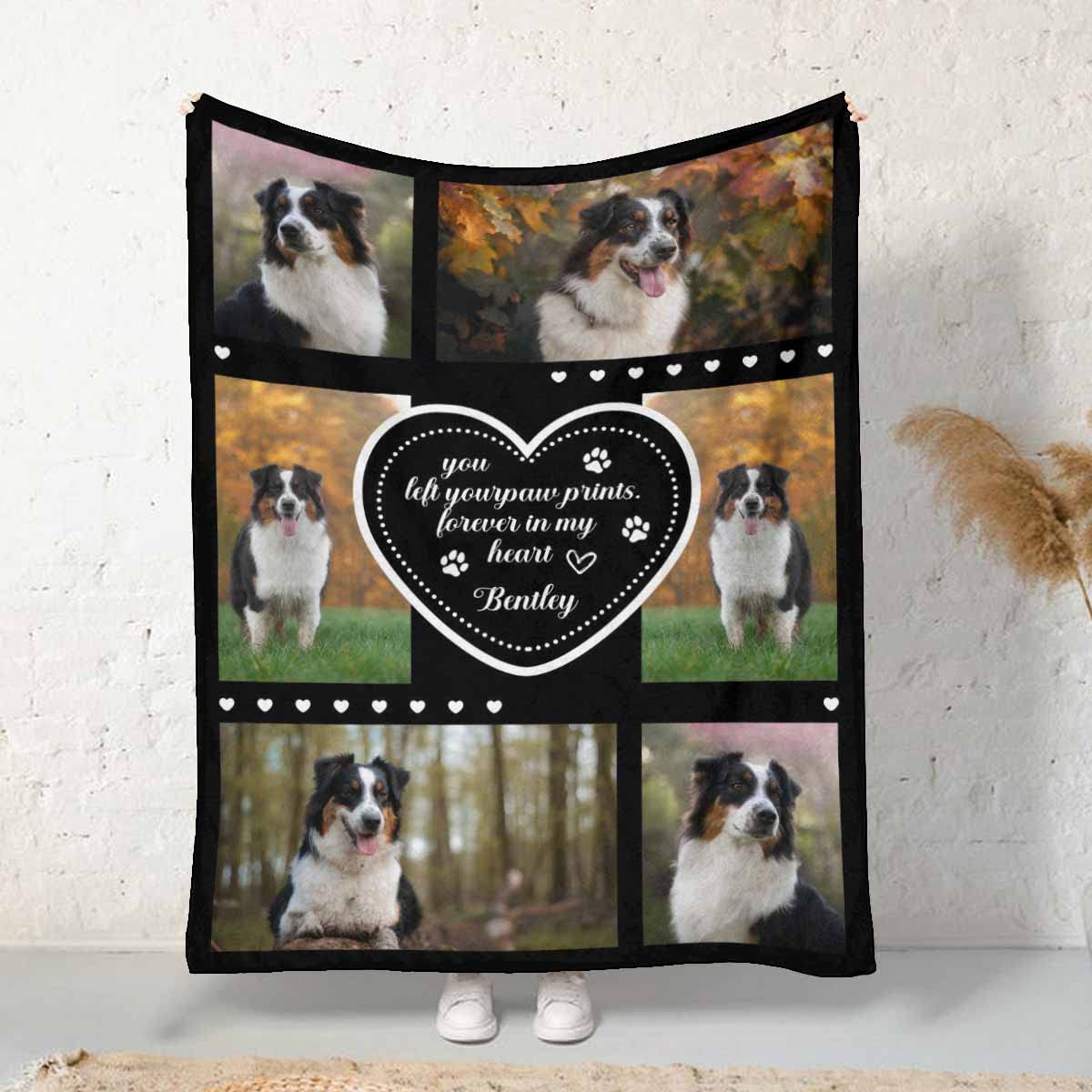 Artsadd Custom Cat Memorial Blanket with Pet Photos, Personalized Paw Print Loves Throw Blanket Pet Loss Sympathy Blanket Customized Dog Bedding Blanket for Couch Bedroom Decor 60x80