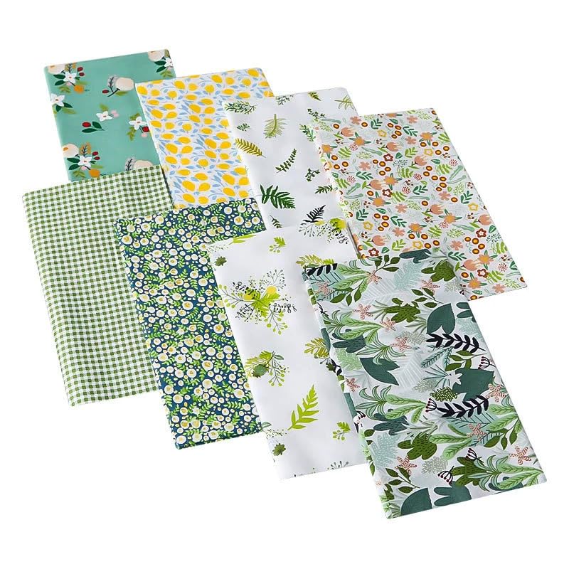 8PCS Green Floral Printed Cotton Fabric Bundles for Quilting 7.8x9.8 Inch Square Patchwork DIY Sewing Crafts