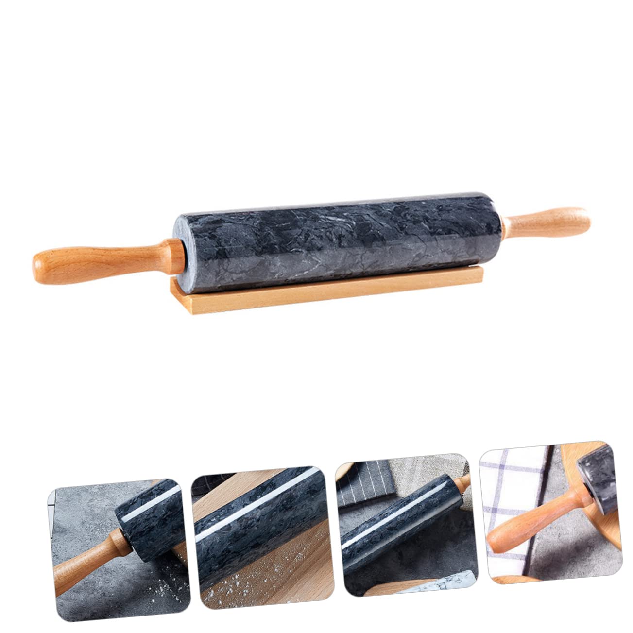 Zerodeko Rouleau à Pâtisserie en Bois et Marbre Poignée Ergonomique Outil Cuisine Pratique