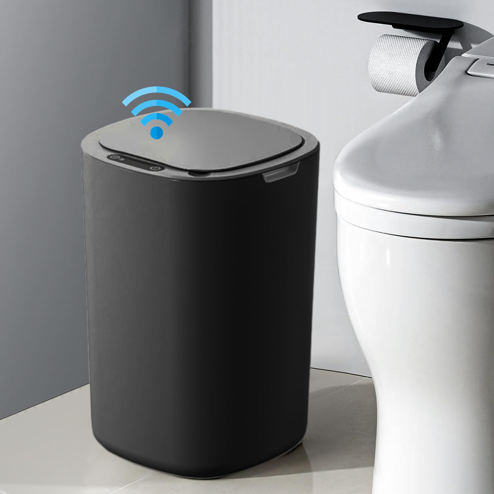 Bathroom Bin Motion Sensor Trash Can - 12L Automatic Garbage Can, Slim Plastic Smart Touchless Trash Can with Lid, Waterproof Intelligent Trash Bin for Bedroom Bathroom Toilet Kitchen Office (black)