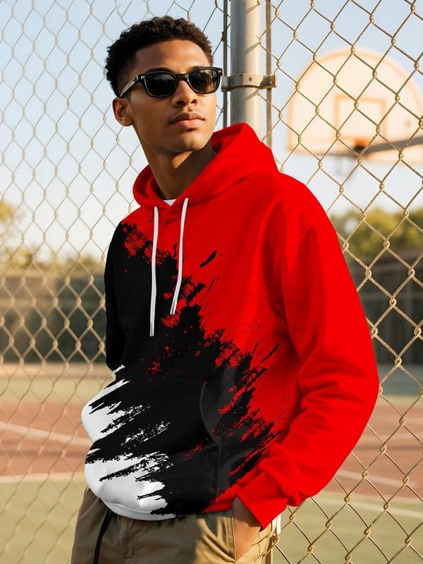 Mens Graphic Hoodies Pullover 3D Print with Pockets, Unisex Anime Black Red Hoodie Sweatshirt for Teen Boys - Image 3