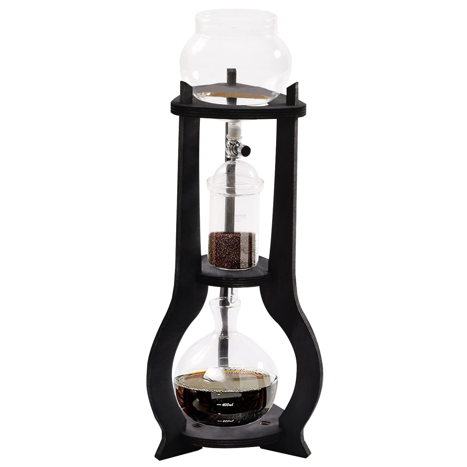 OUKANING Iced Coffee Cold Brew Drip Tower Coffee Maker, Cold Brew Maker, Grey, Ice Coffee Machine with Slow Drip Technology, Makes 6-8 cups, Ice Cold Brew Dripper Coffee Maker in Stainless Steel