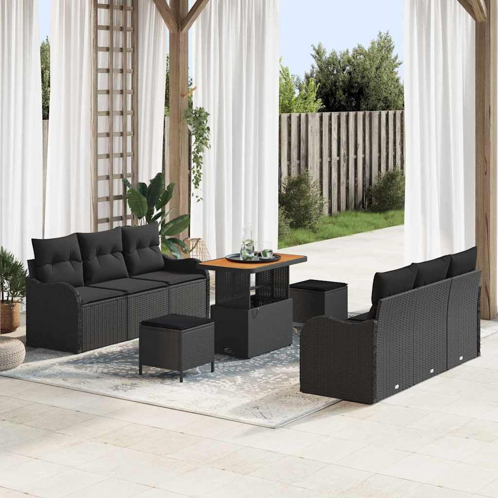 SYDE Zestaw Sofa Ogród 9-częściowy 8-osobowa Czarny