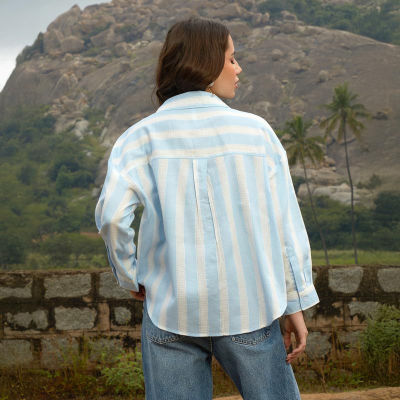Image of PINACOLADA Women's Solid Oversized Shirt for Casual Wear | Spread Collar | Long Sleeve | Button Closure | Oversized Shirt Crafted with Comfort Fit for Everyday Wear