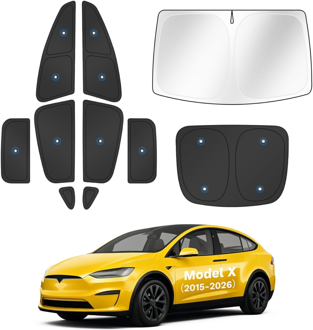 KUST Car Window Shades for Tesla Model X 2016-2024 2025 2026 Windshield Sun Shade Side Window Cover UV Block Privacy Protection Accessories for Camping Blackout Rear Back Full Set 10PCS