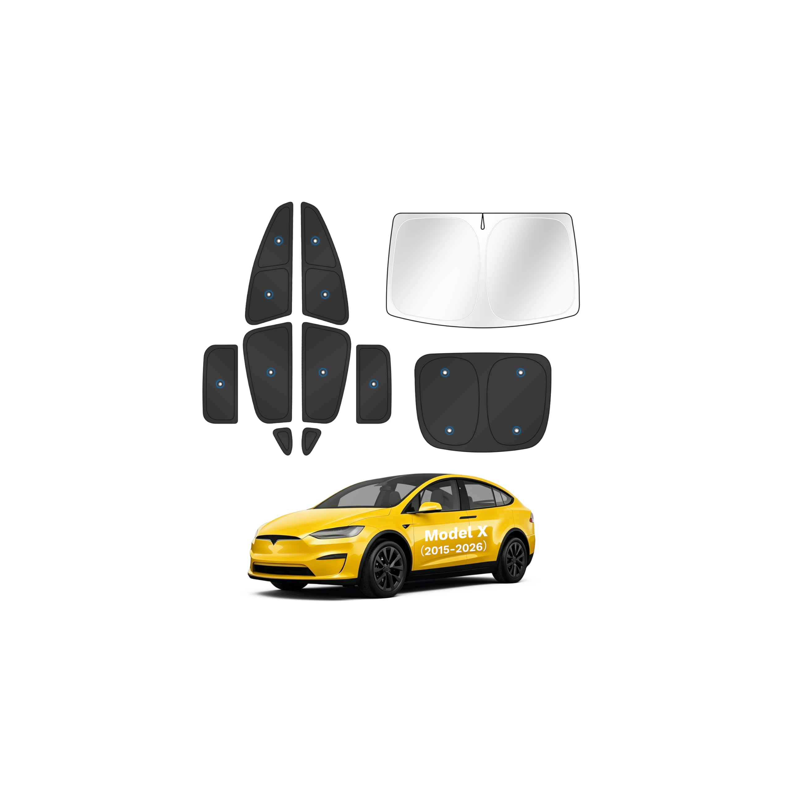 KUST Car Window Shades for Tesla Model X 2016-2021 Windshield Sun Shade Side Window Cover UV Block Privacy Protection Accessories for Camping Blackout Rear Back Full Set 10PCS
