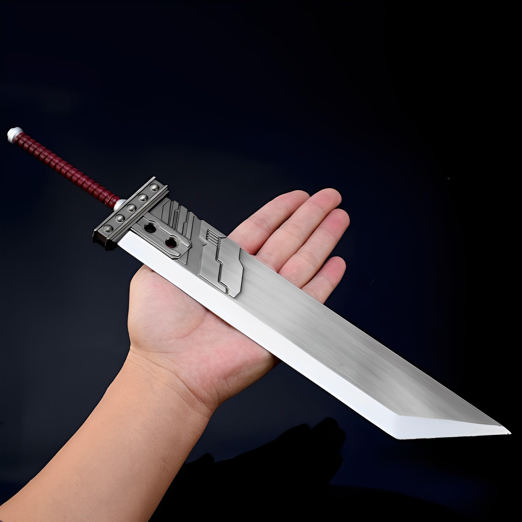 Modelo de Espada Larga, Modelo de Espada Gigante Buster, Longitud: 35 cm, Totalmente metálico, con Soporte exhibición, Color Negro(Iron Gray)