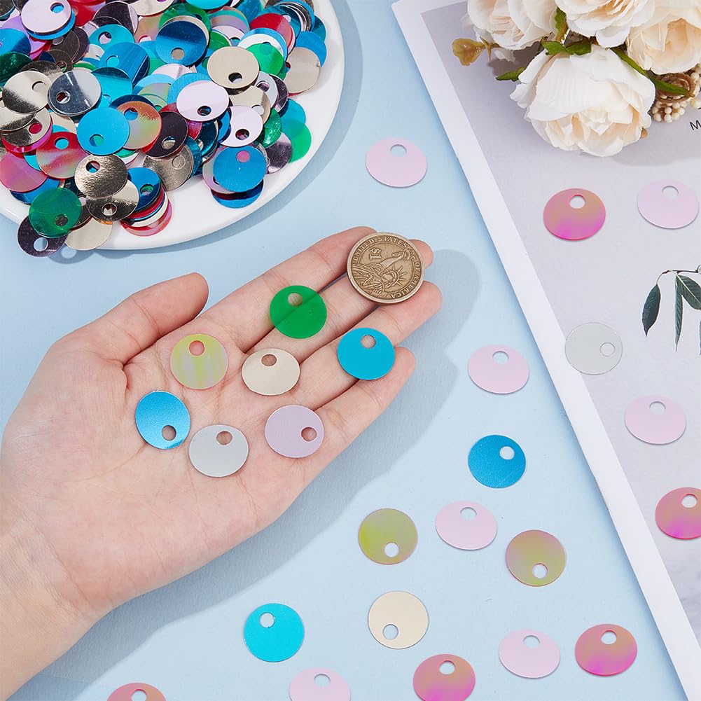 OLYCRAFT 2100 paillettes con foro grande, 19 mm, 7 colori, rotonde, piatte, sciolte, rotonde, paillettes, lustrini glitterati, lustrini iridescenti, per fai da te, cucito, ricamo, foro da 5 mm