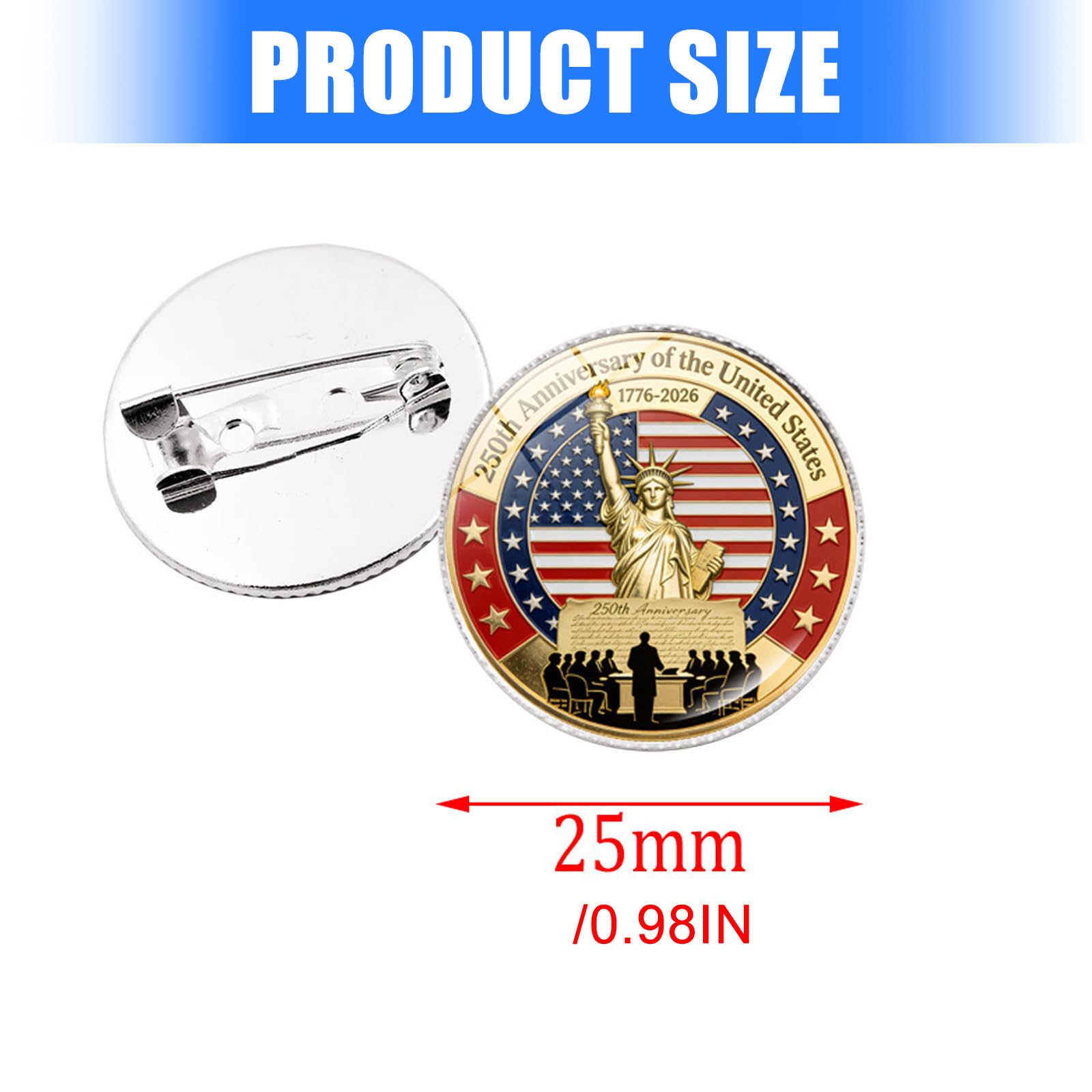 Americans - Broche conmemorativo del 250 aniversario para abrigo, bolsa o cuaderno, decoración de ropa, accesorios de ropa, insignia conmemorativa de moda antigua