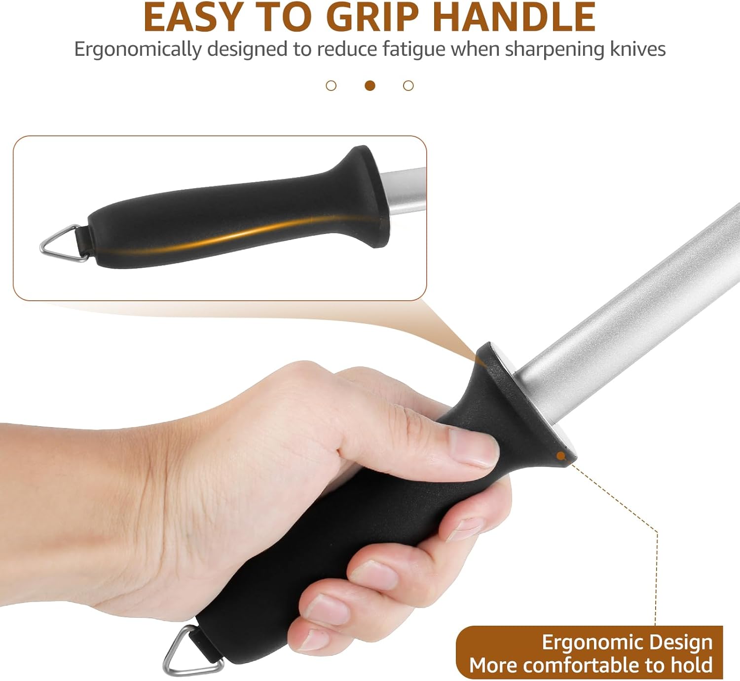 3 PCS 12 Inch Diamond Sharpening Rod, 1000 Grit Diamond Knife Sharpener Rod, Honing Rod with Hanging Holes for Kitchen Knife, Chef, Hunting or Home Gourmet Blade, 17" Overall