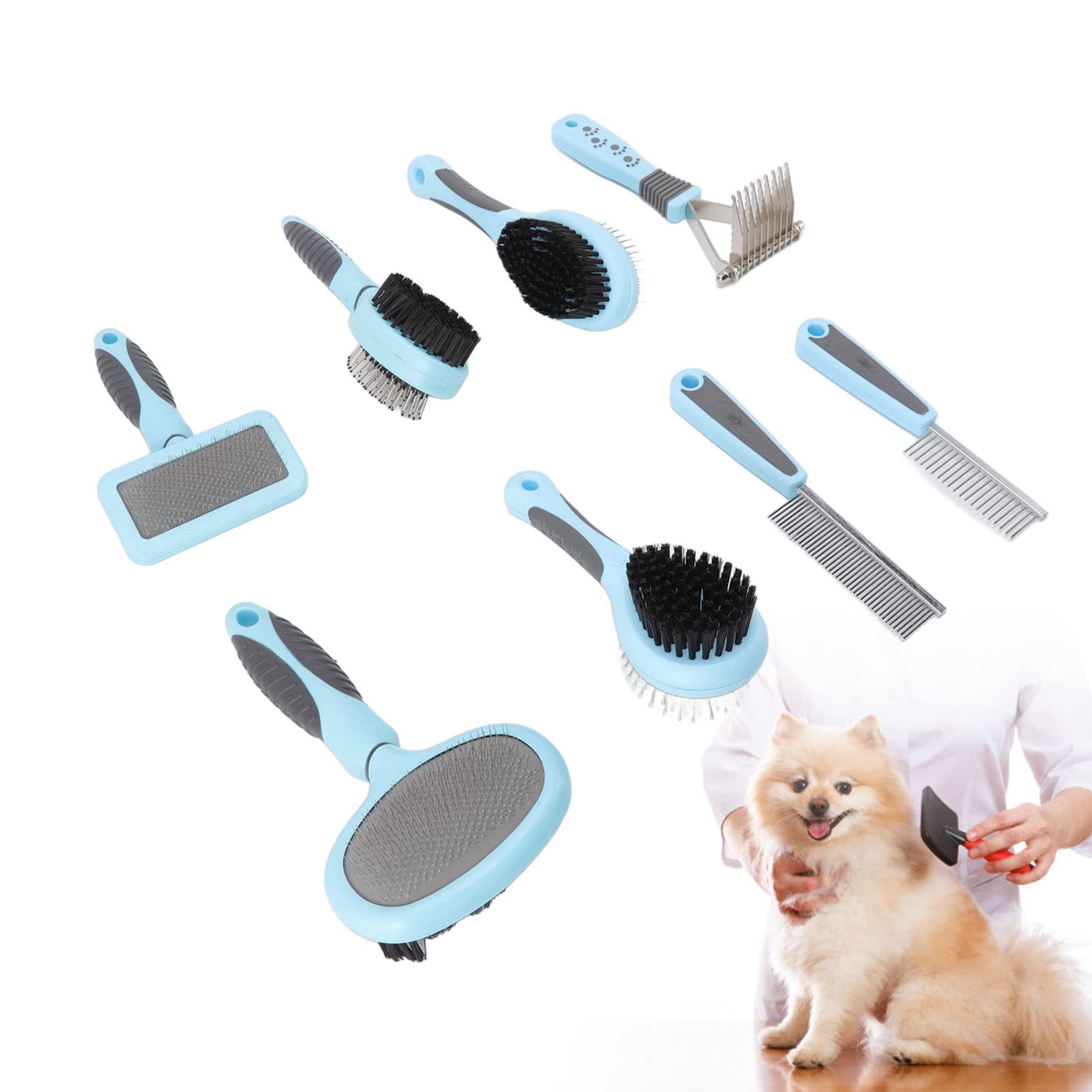 Set di spazzole per deshedding 8 in 1 per animali domestici, kit pettine per P ELI di gatti con nodi aperti multifunzione, set di spazzole per deshedding e lisciante, per