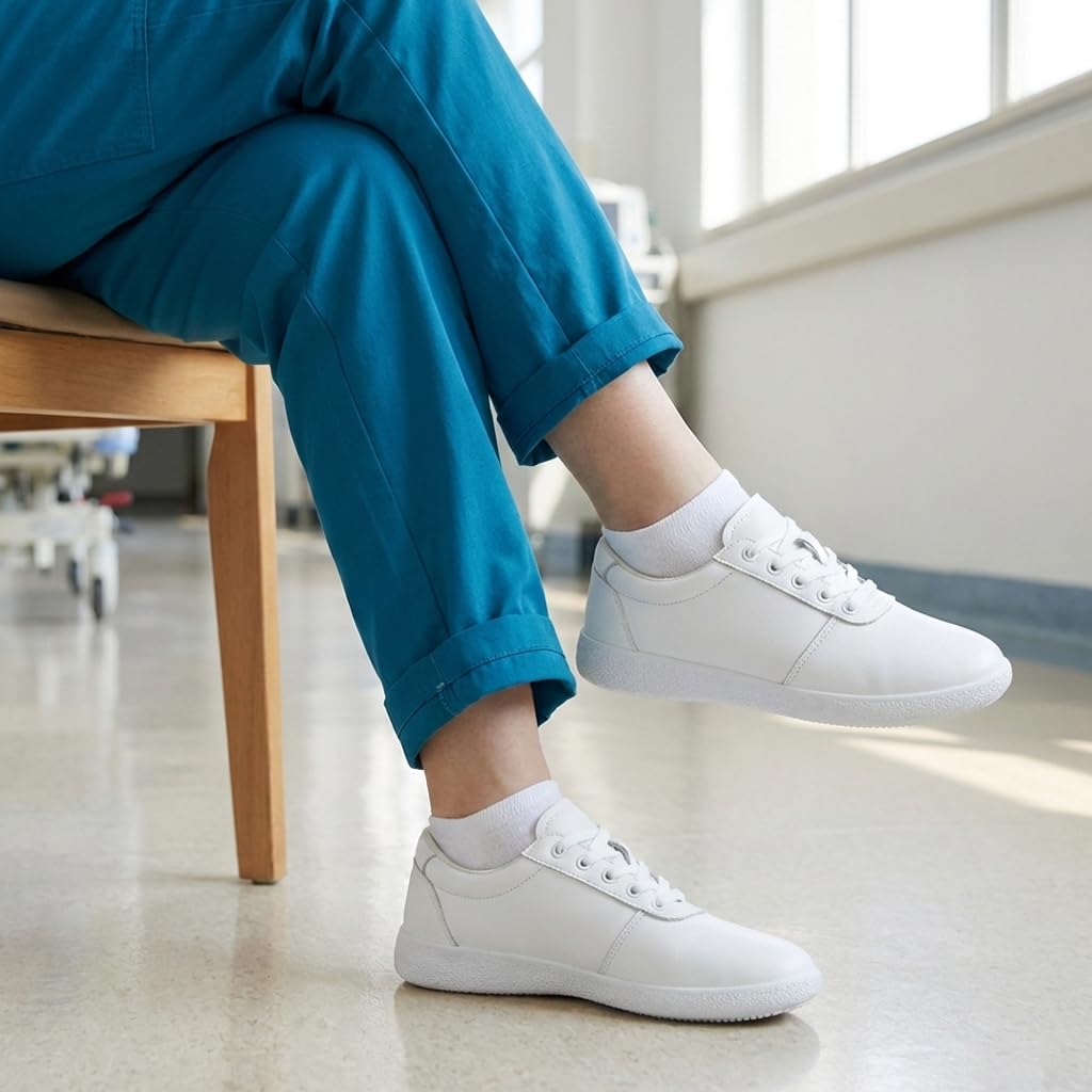TRULAND Zapatos de trabajo antideslizantes para mujer, zapatos de cuero antideslizantes para enfermeras, chefs y profesionales de la salud, ligeros y cómodos para restaurante y servicio de alimentos