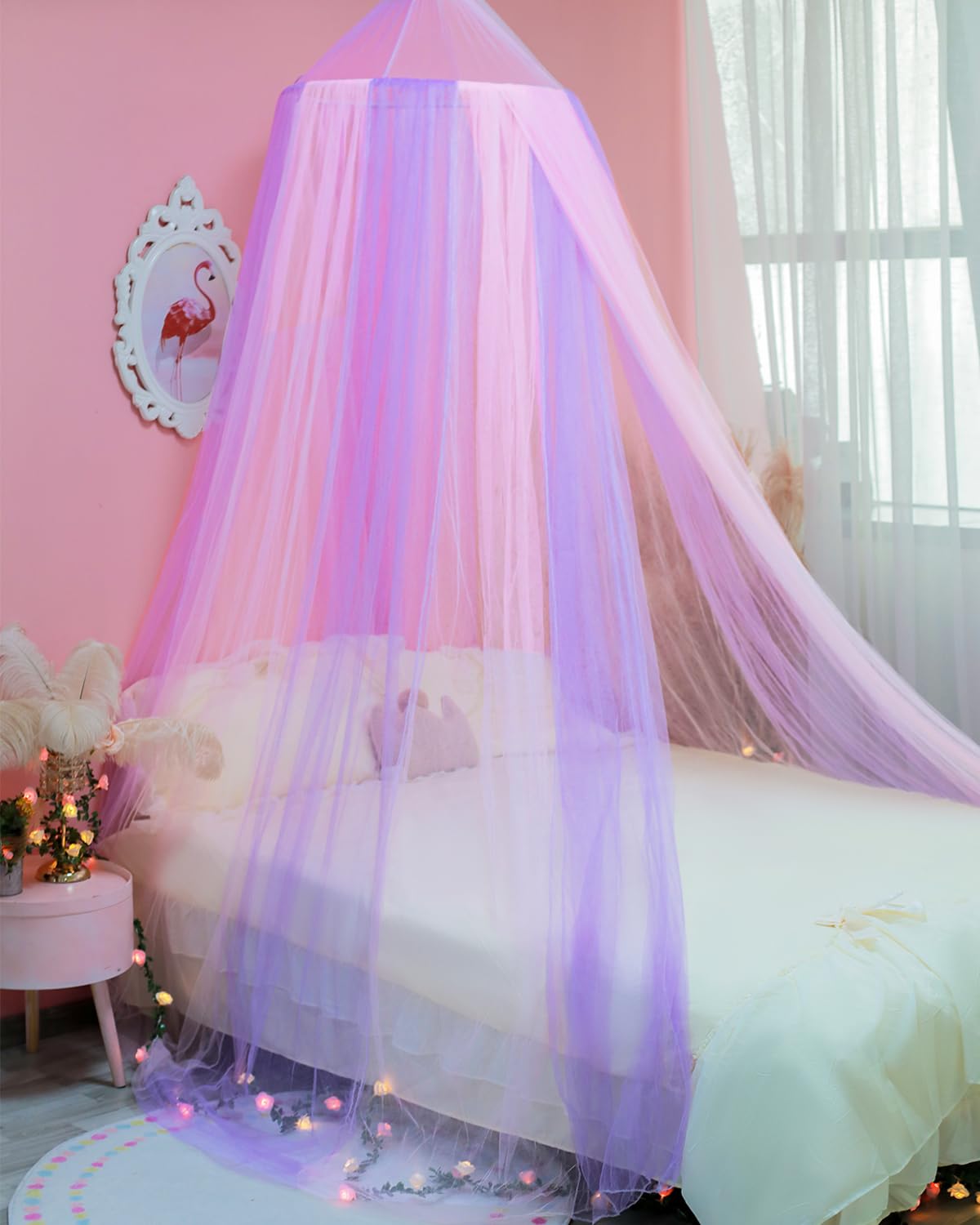 Wnqou Pink Purple Bed Canopy for Girls,Princess Hanging Netting for Kids Bed Room Decor Mosquito Net for Baby Crib Twin to King Size Bed - Image 3