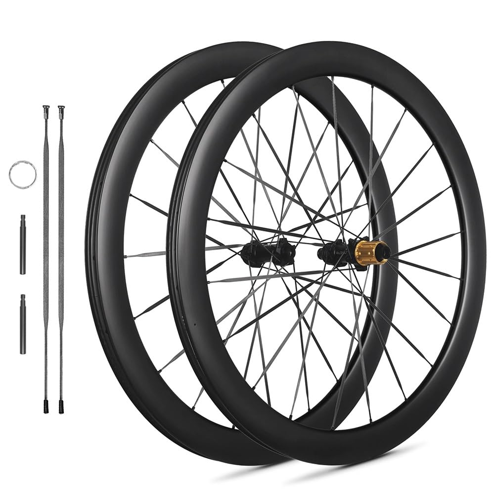 50mm Carbon Spoke Wheelset Cycling Wheel 700c Road Bike Wheels Support 8/9/10/11/12 Speed Center-Lock Disc Brake 23-45c Clincher & Tubeless,Thru-Axle, 36T Ratchet