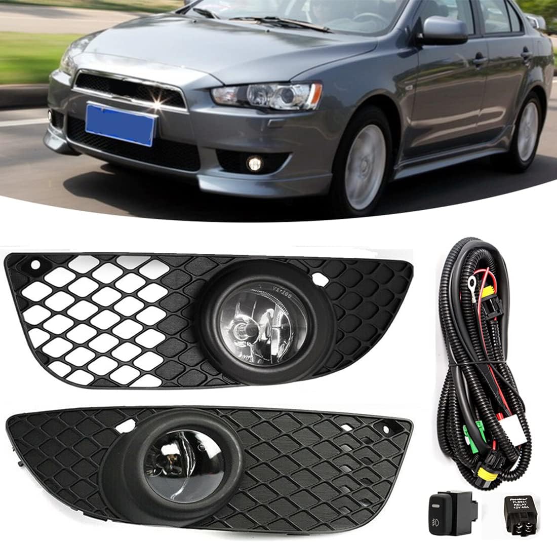 Fog Light For Mitsubishi Lancer 2008-2014 Front Bumper Driving Fog Lamps Assembly Replacement Halogen Bulb With Bezel+ Wire Harness