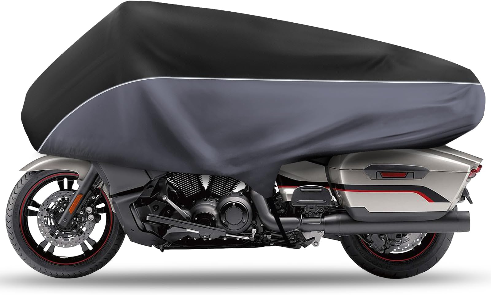 XYZCTEMTouring Motorcycle Half Cover, Internal Cotton Outdoor Waterproof Protection from Dust Dirt Rain Sun Rays,for Touring Models Road King Street Glide Road Glide and More.Black&Grey