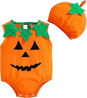 Newborn Baby Boys' Girls' Halloween Romper Pumpkin Bodysuit with Hat Cosplay Romper Costume Bodysuit