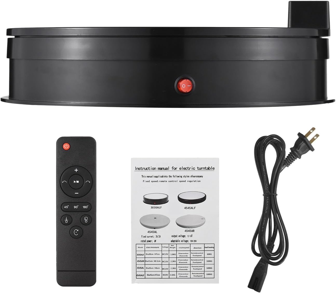 Rotating Display Stand with Remote Control, 30cm Motorized - 360° Rotating Turntable, 60kg Load Capacity, Adjustable LED Lights for Photography and Exhibits (ABS 6)