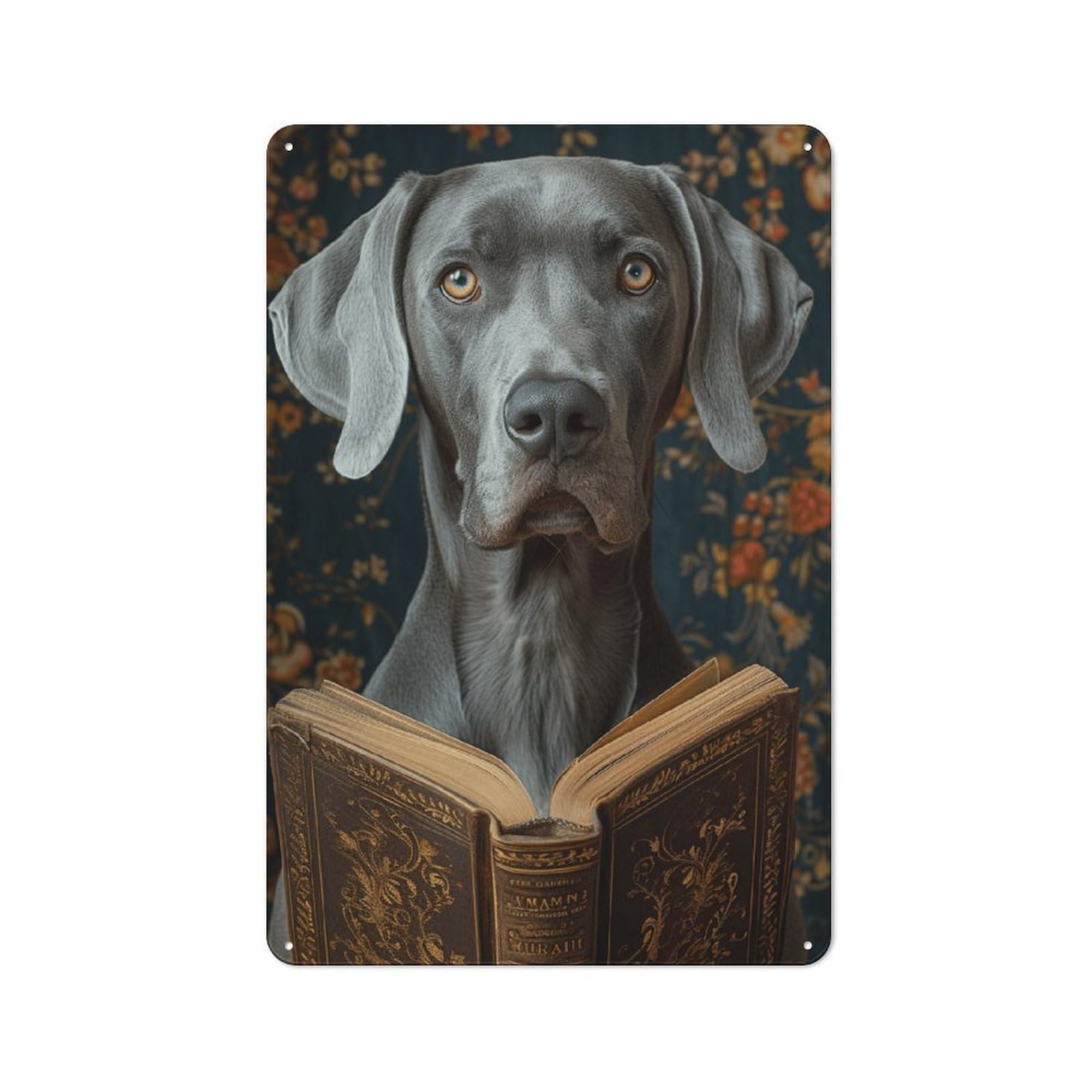 Junmoney Style-20 Retro Metal Wall Sign 30X20cm With Vintage Dog With Book For Bar Or Restaurant, Gift Idea For A New Home And Metal Sign Collection