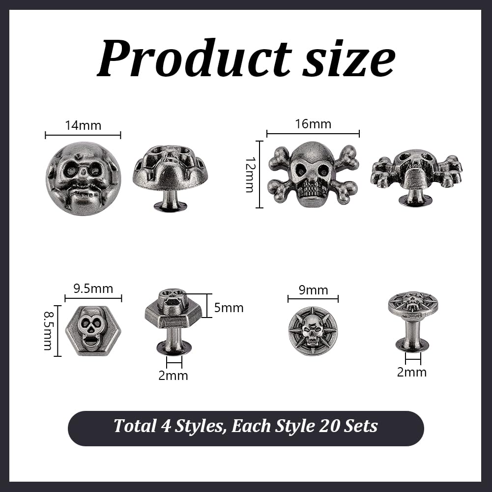 PH PandaHall 80 Sets Skull Head Rivets Screw Back Skull Rivets - Image 2