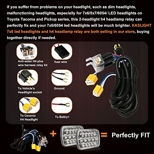 Kaslight KAJE-0003 H4 Relay Harness 1Set 2 H6054 7X6 6054 Polycarbonate Headlight H4 Relay Harness Pickup Headlights H4 Wiring Harness Kit thumb #3