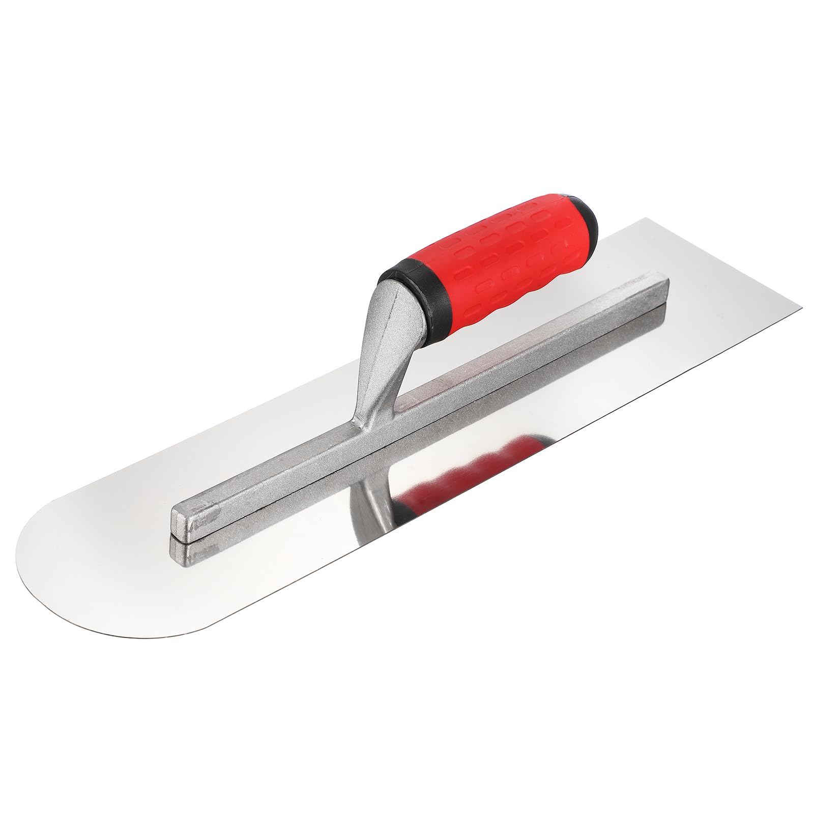 sourcing map Single Round Drywall Trowel 40cm x 10cm, 420 Stainless Steel Concrete Finishing Trowel Art Paint Plastering Hand Tools with TPE Grip, for Concrete Cement, Silver