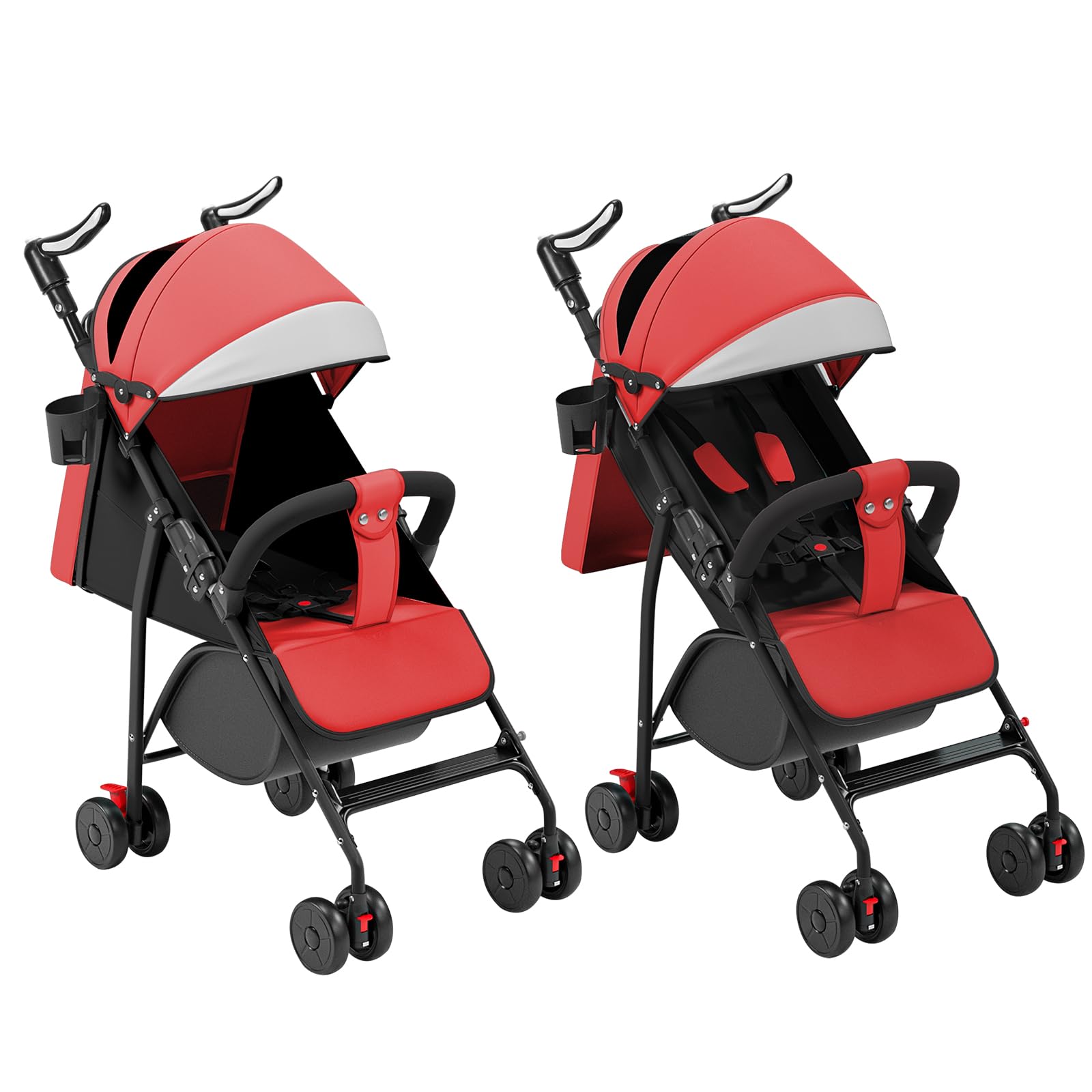 Cochecito de bebé ligero y compacto 0 meses a 4 años, 25 kg, plegable, respaldo reclinable, plegado automático en 1 paso, dosel - rojo