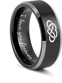 Men's Black Tungsten Carbide Ring with Infinity Heart – Engraved I Love ...