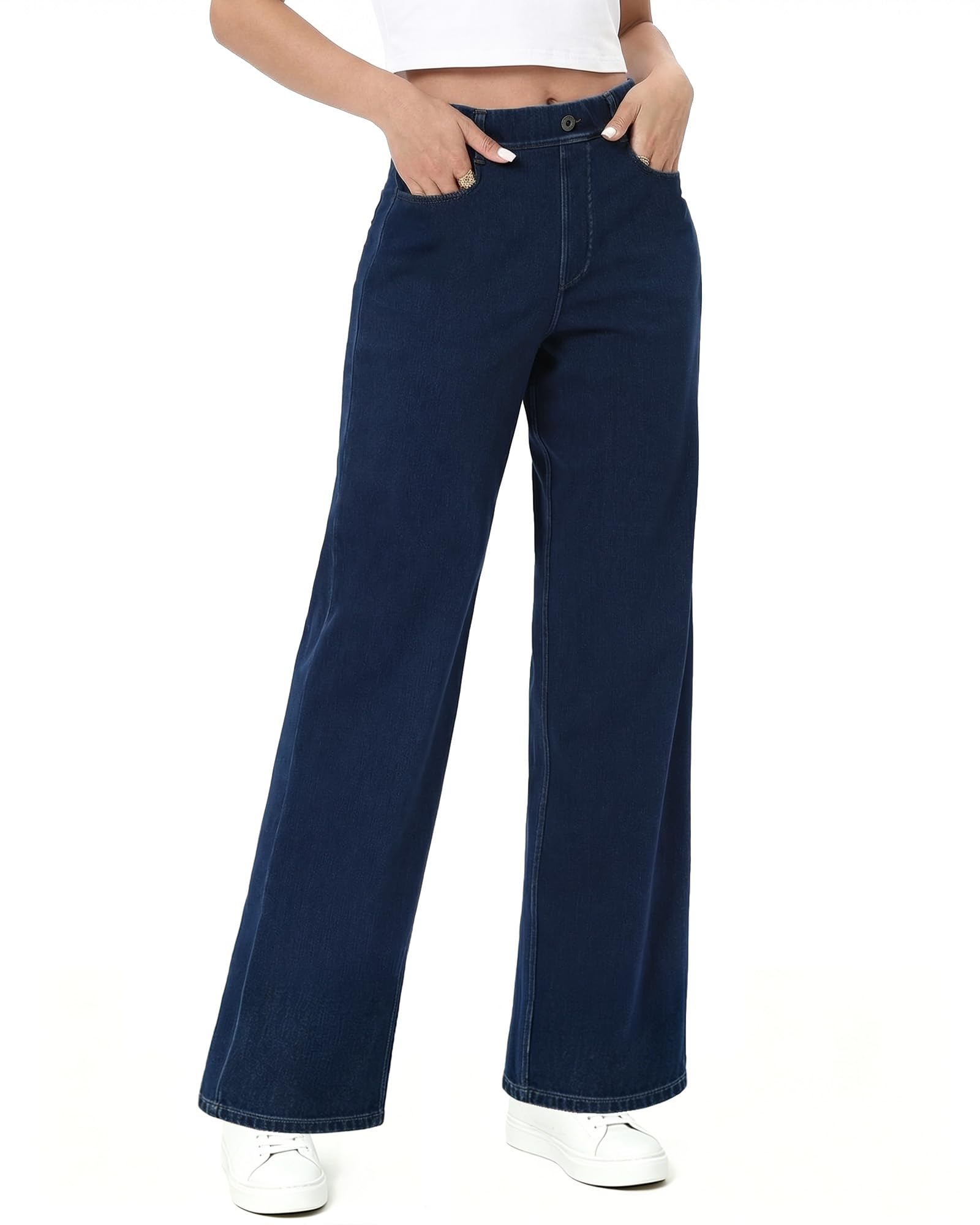 TONIRY Pull On Jeans for Women Wide Leg Elastic Waist Stretchy Jeans Loose Fit Casual High Rise Denim Pants (S-4XL)